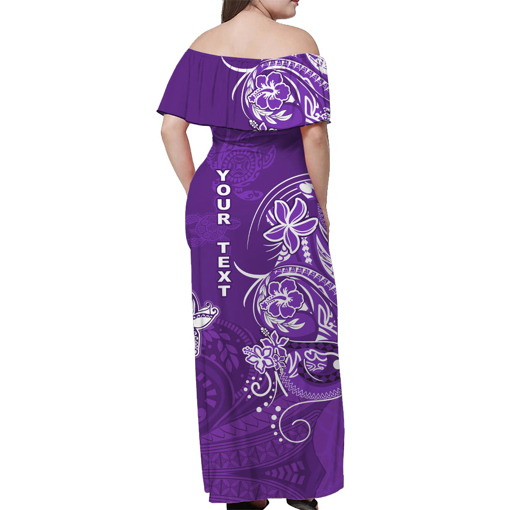 (Custom Personalised) Hawaii Off Shoulder Long Dress Polynesia Purple Sea Turtle Honu and Map LT13 - Polynesian Pride