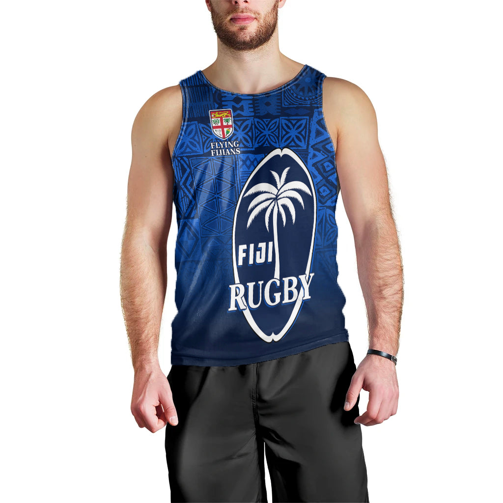 Fiji Rugby Men Tank Top Flying Fijians Blue Tapa Pattern LT13 - Polynesian Pride