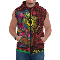 Polynesian Sleeveless Hoodie Vanuatu Symbols With Hibiscus Red - Polynesian Pride
