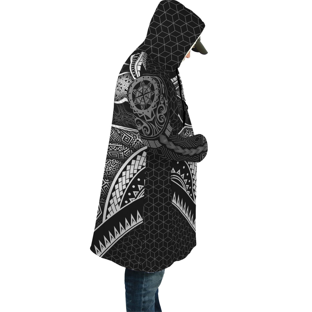 Polynesian Cloak - American Samoa Coat Of Arm With Poly Patterns Unisex Black - Polynesian Pride