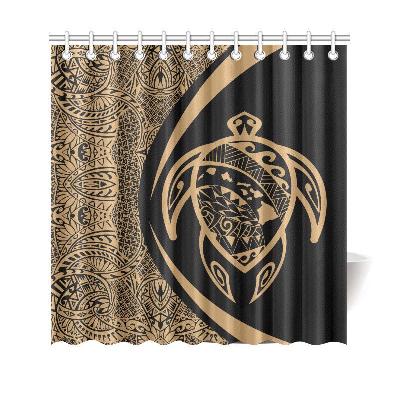 Hawaii Turtle Map Polynesian Shower Curtain - Gold - Circle Style - Polynesian Pride