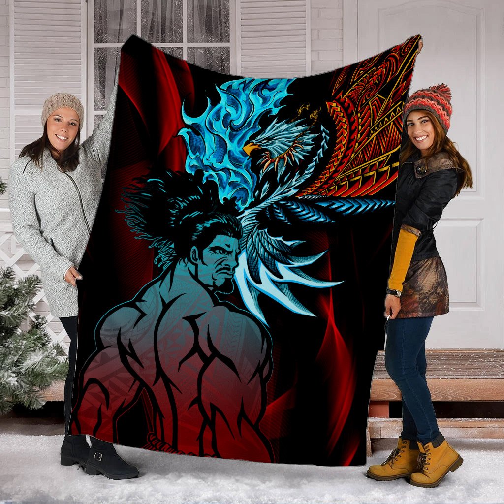 Samoa Premium Blanket - Samoan Warrior With Eagle - Polynesian Pride