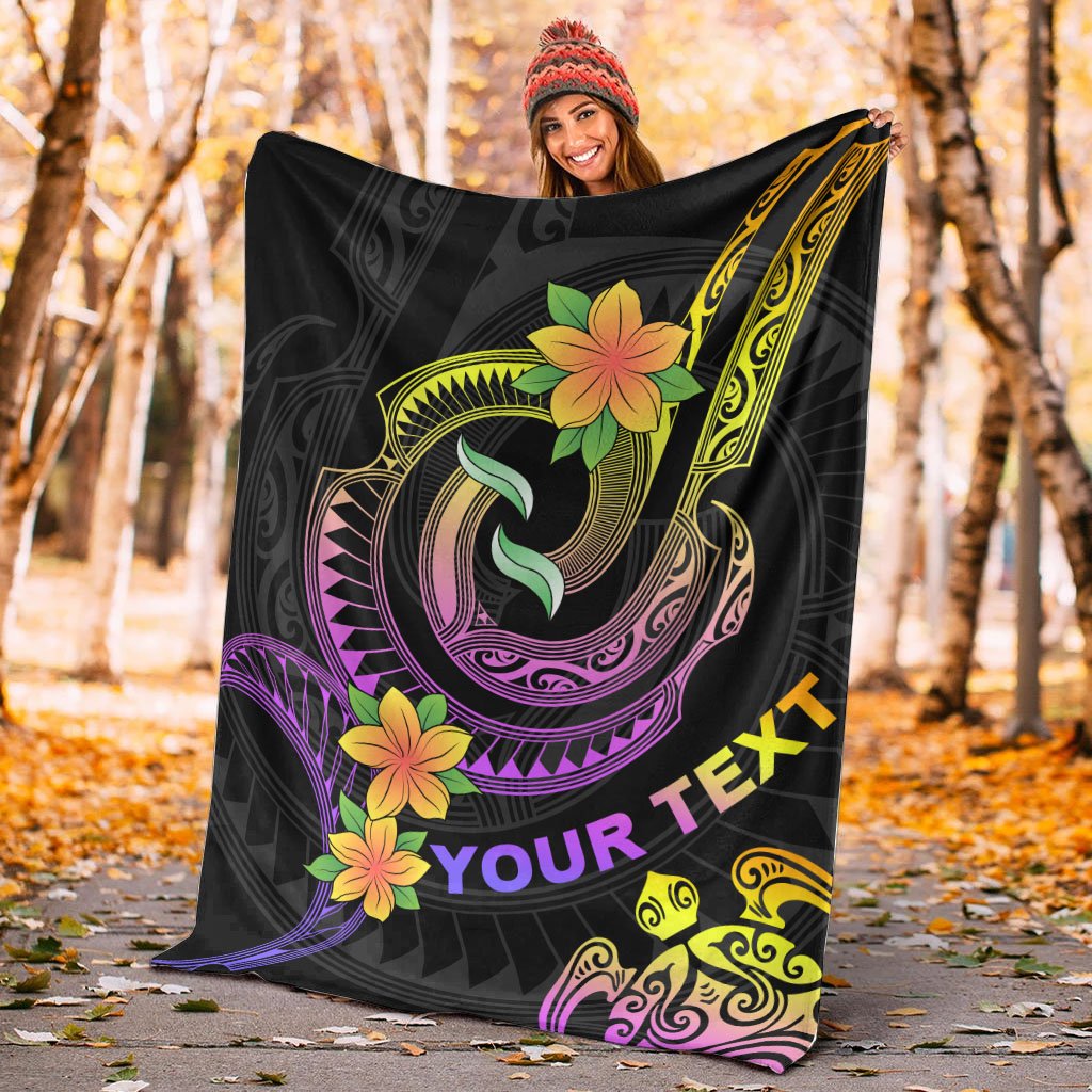 Polynesian Custom Personalised Premium Blanket - Plumeria Flowers with Spiral Patterns - Polynesian Pride