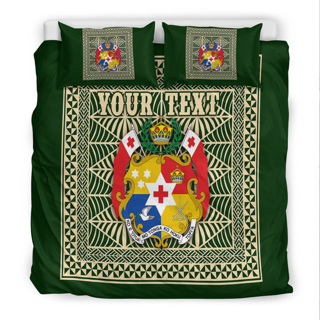 (Custom Personalised) Tonga Pattern Bedding Set Coat of Arms - Green and Beige LT4 - Polynesian Pride