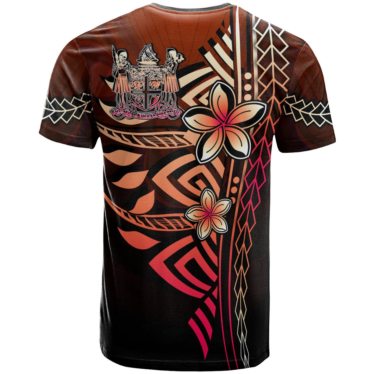 Fiji Polynesian T Shirt Red Vintage Tribal Mountain Crest - Polynesian Pride