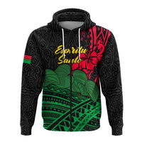 Custom Vanuatu Espiritu Santo Zip Hoodie Kava With Hibiscus LT12 - Polynesian Pride