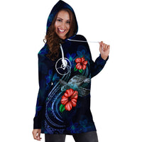 Yap Polynesian Hoodie Dress - Blue Turtle Hibiscus - Polynesian Pride