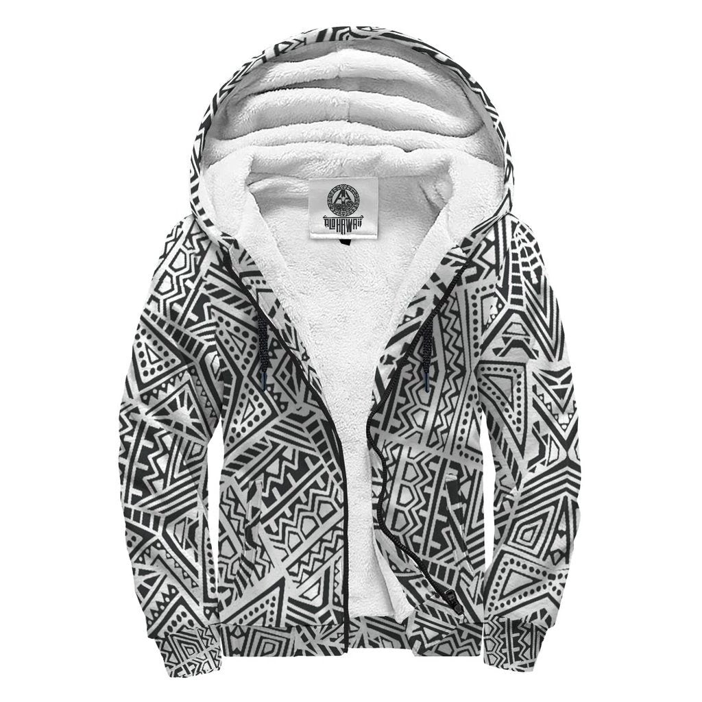 Black and White Polynesian Pattern Sherpa Hoodie White - Polynesian Pride