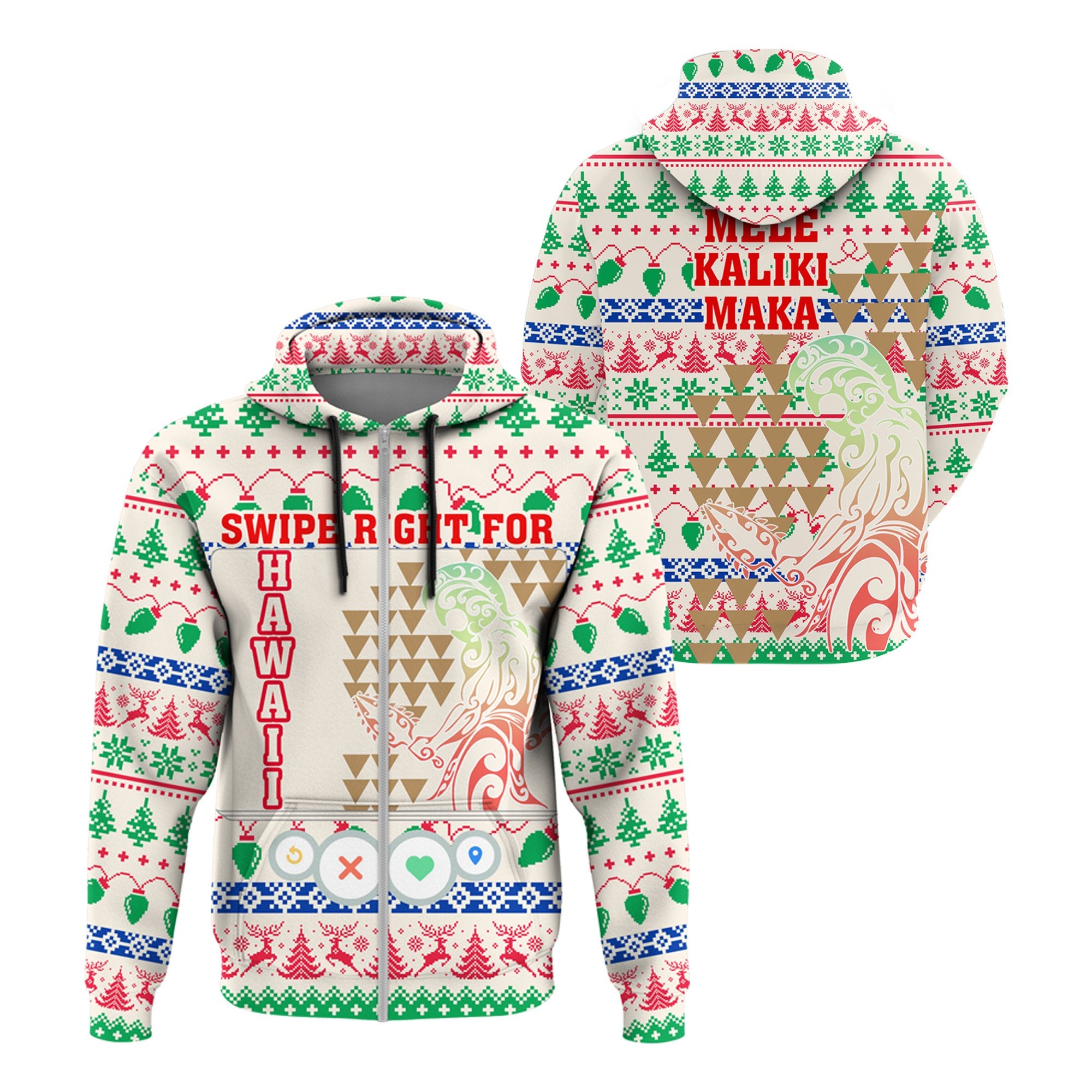 Swipe Right For Hawaii Christmas Zip Hoodie Unisex Beige - Polynesian Pride