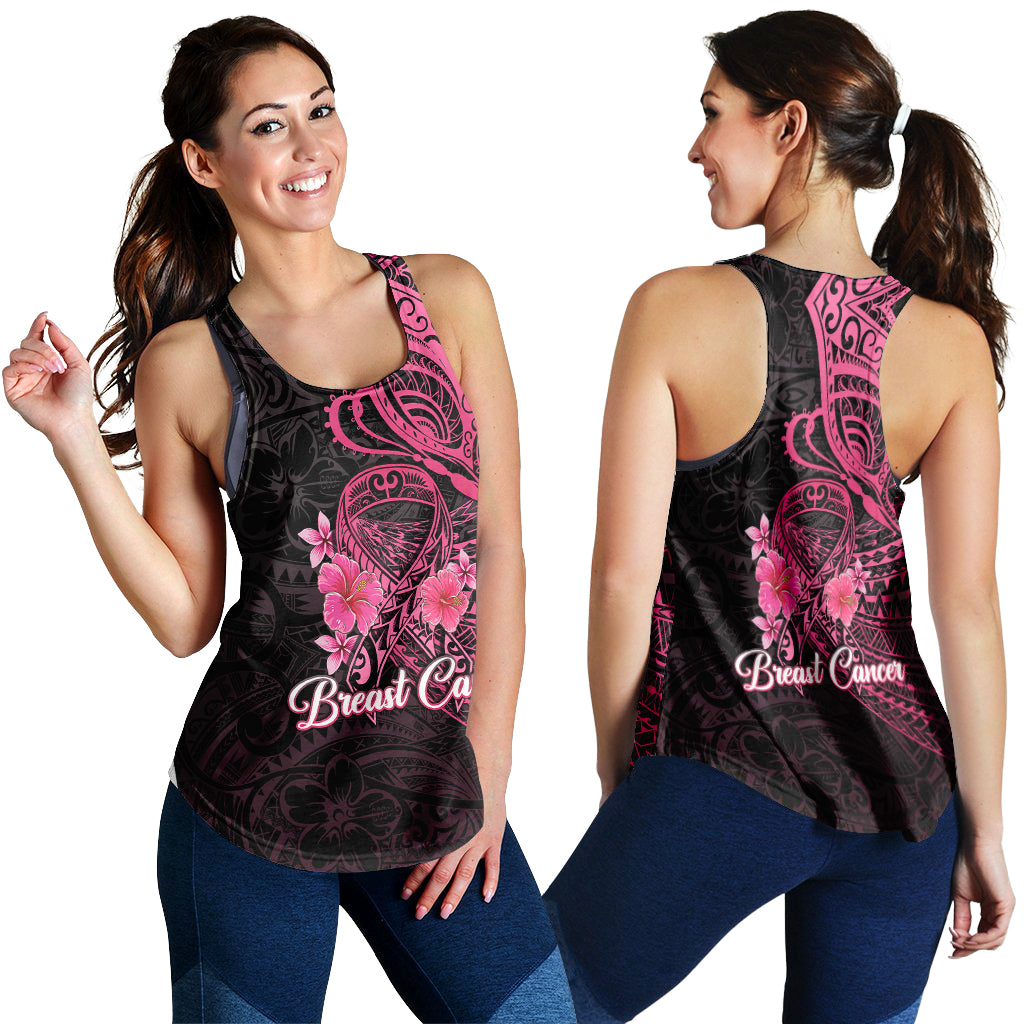 Breast Cancer Pink Ribbon Butterfly Polynesian Black Version Women Tank Top - LT12 - Polynesian Pride