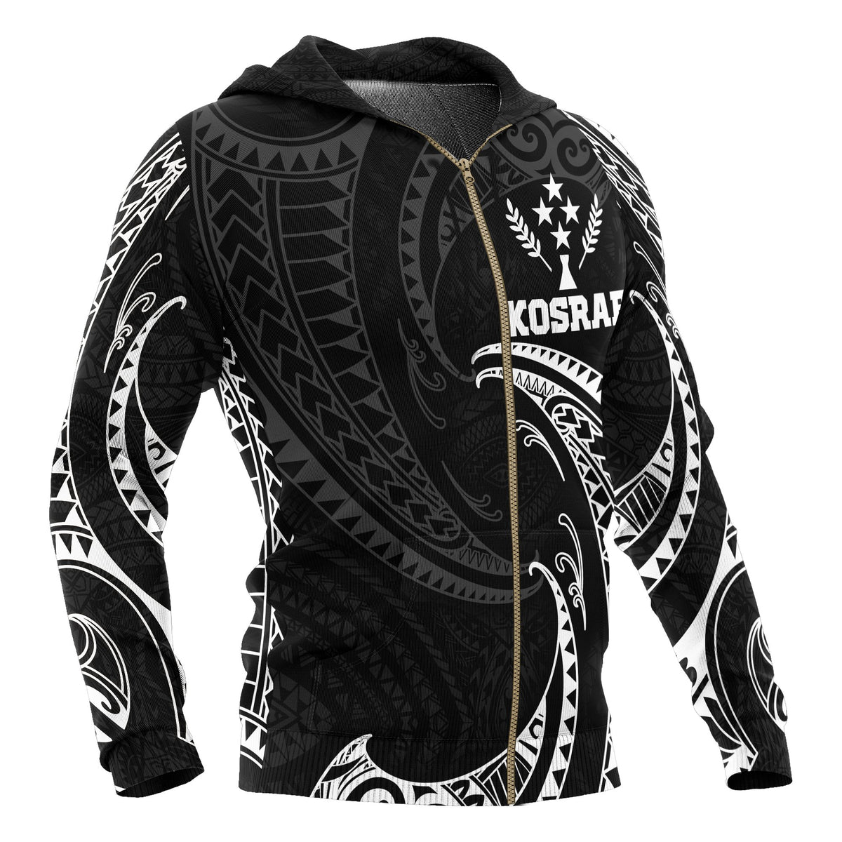Kosrae Micronesia All Over Zip up Hoodie White Tribal Wave - Polynesian Pride