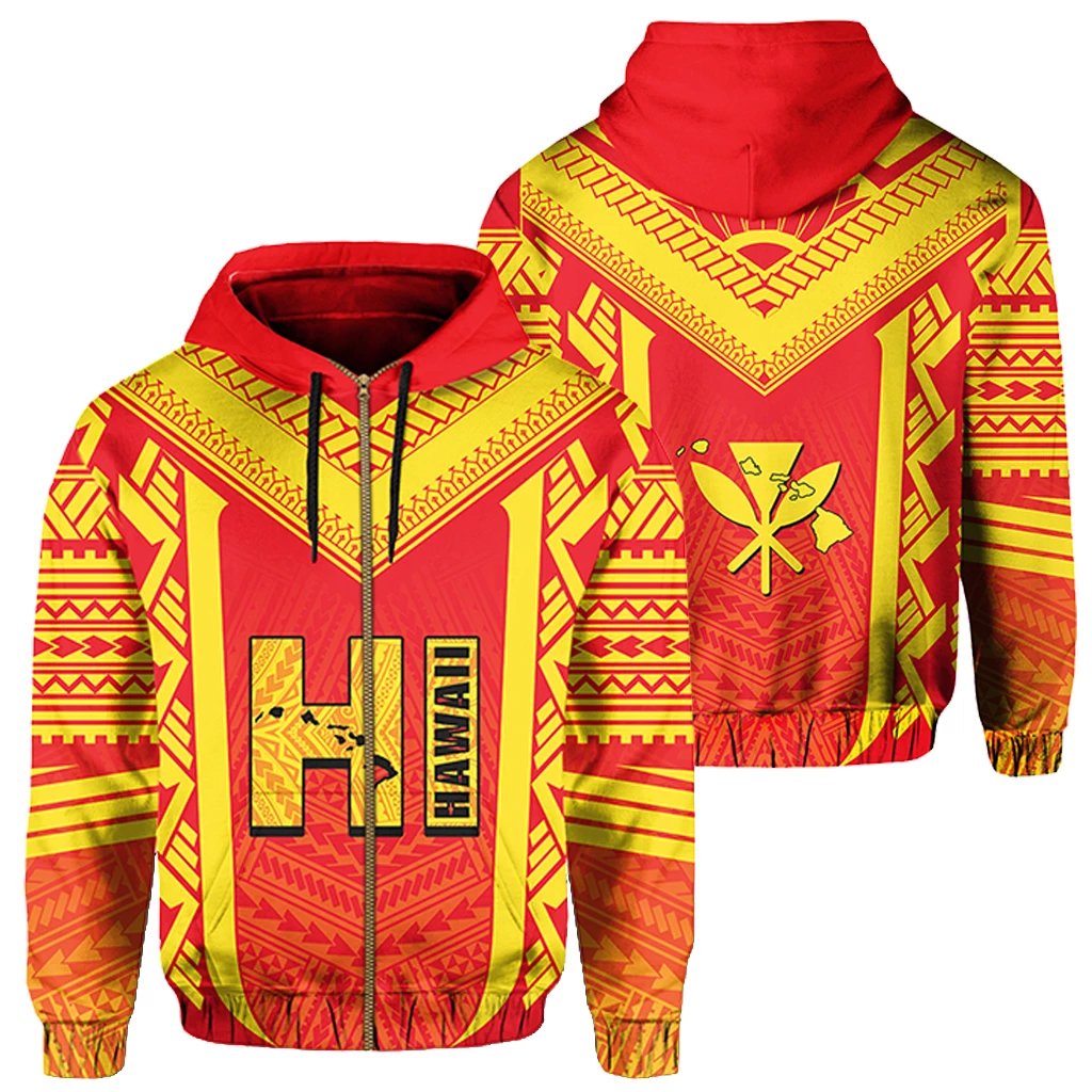 Hawaiian Kanaka Polynesian Zip up Hoodie Active Unisex Red - Polynesian Pride