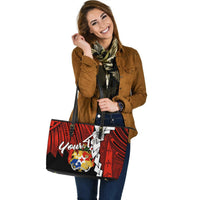 Tonga Polynesian Custom Personalised Leather Tote Bag - Tribal Wave Tattoo Flag Color - Polynesian Pride