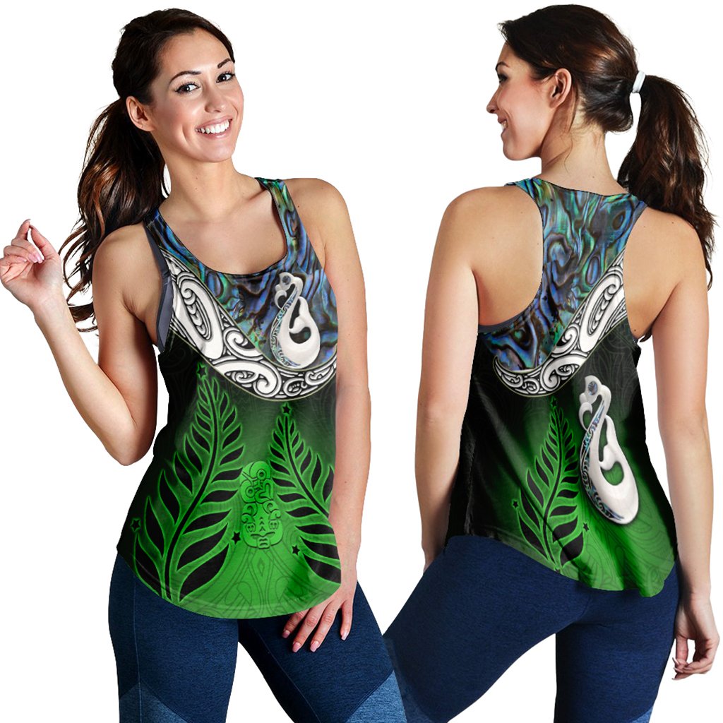 New Zealand Maori Women Racerback Tank - Manaia Paua Shell Glitter Green LT4 - Polynesian Pride