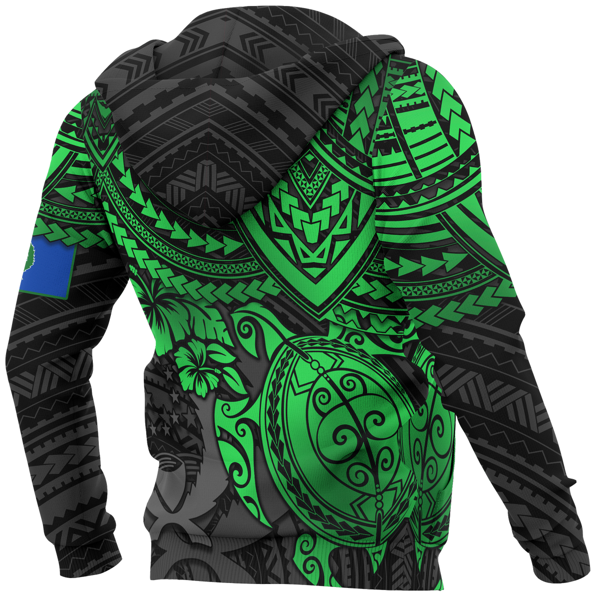Pohnpei Polynesian Zip Hoodie Polynesian Green Turtle - Polynesian Pride