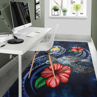 Nauru Polynesian Area Rug - Blue Turtle Hibiscus - Polynesian Pride