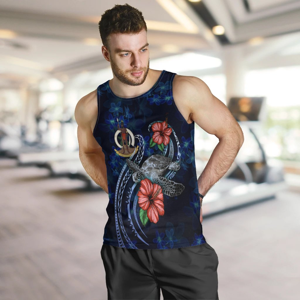 Vanuatu Polynesian Men Tank Top - Blue Turtle Hibiscus - Polynesian Pride
