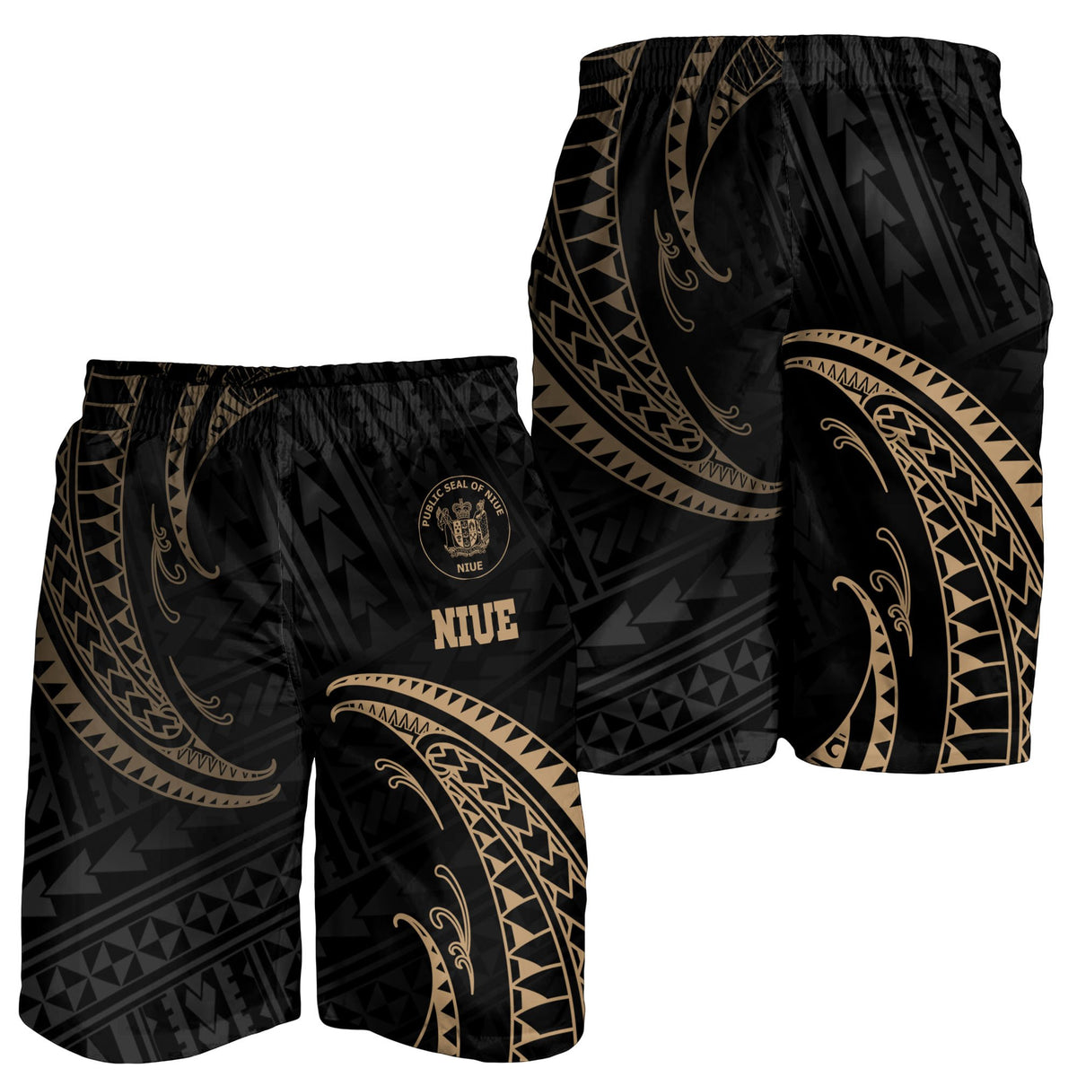 Nuie Polynesian Men's Short - Gold Tribal Wave - Polynesian Pride