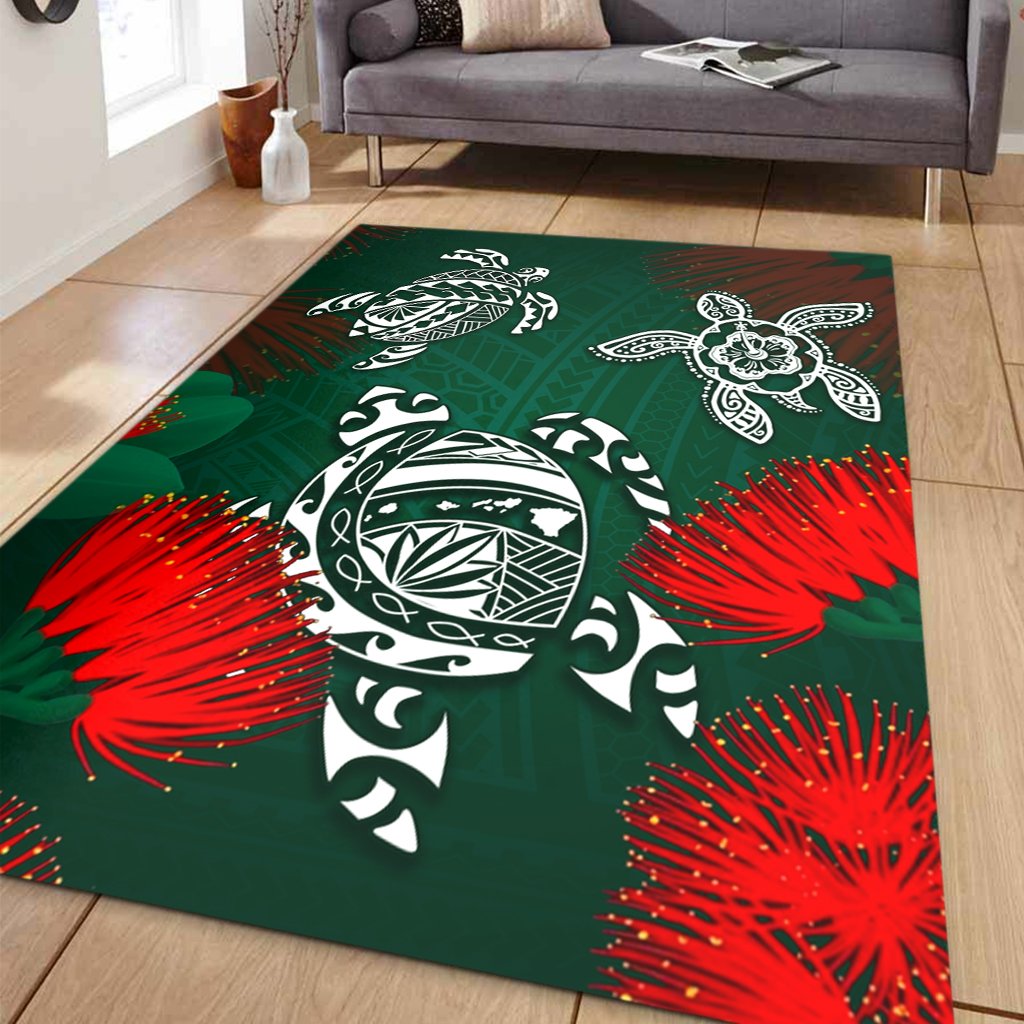 Hawaii Lehua Flowers Turtle Poly Area Rug - Ser Style - AH - Polynesian Pride