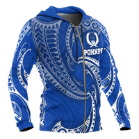 Pohnpei Micronesia All Over Zip up Hoodie Blue Tribal Wave - Polynesian Pride
