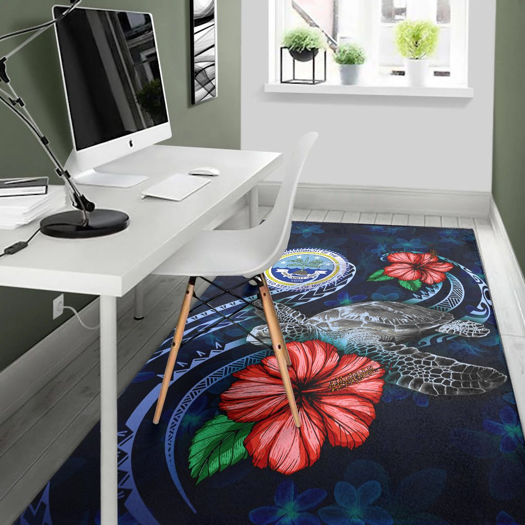 Federated States Of Micronesia Polynesian Area Rug - Blue Turtle Hibiscus - Polynesian Pride