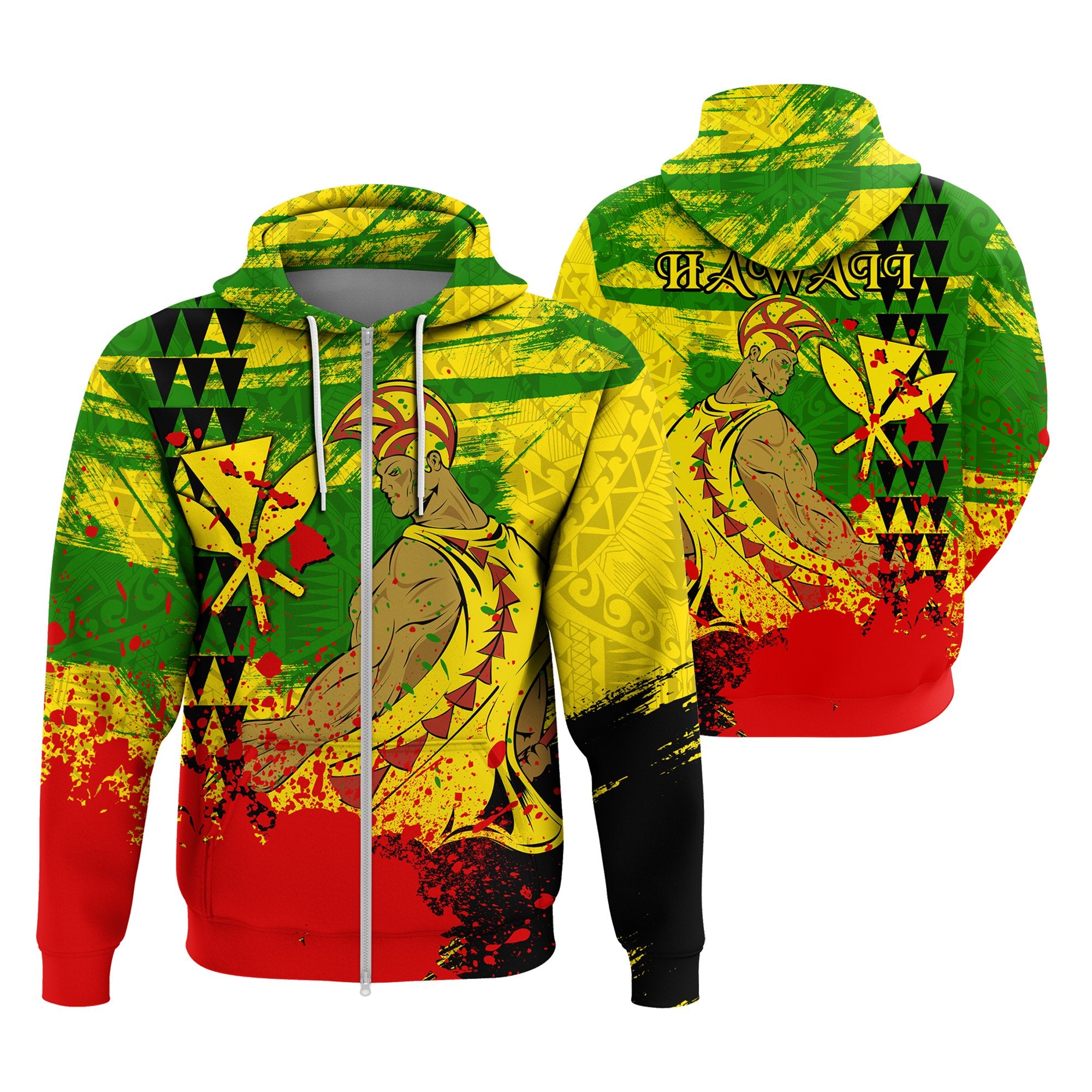 Hawaii Reggae Kanaka Maoli Warrior Spearhead Zip Hoodie Unisex Red - Polynesian Pride