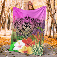 Hawaii Premium Blanket - Kanaka Maoli Manta Ray Tropical Flowers - Polynesian Pride
