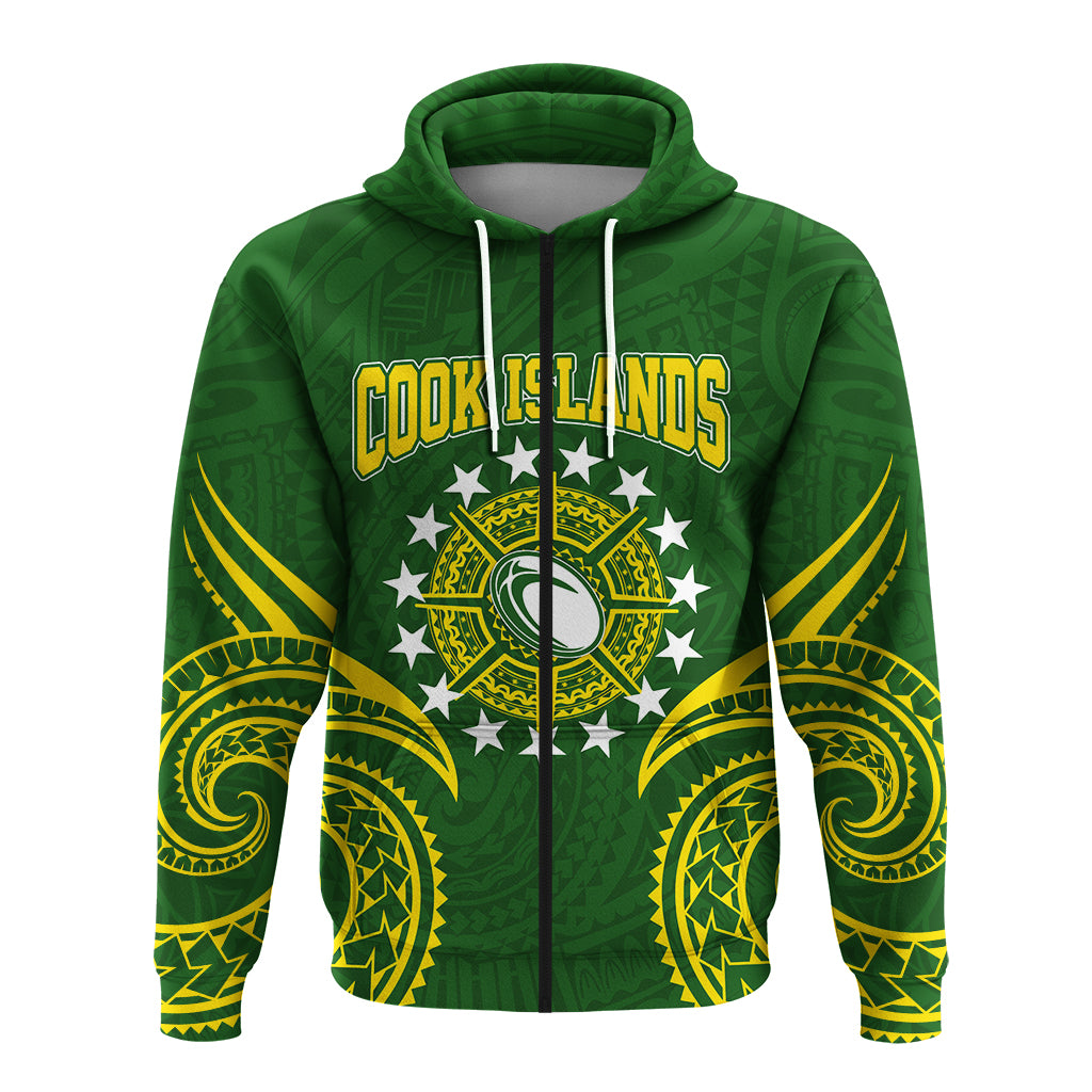 Custom Cook Islands Rugby Zip up Hoodie Tribal Pattern LT12 - Polynesian Pride