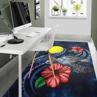 Palau Polynesian Area Rug - Blue Turtle Hibiscus - Polynesian Pride
