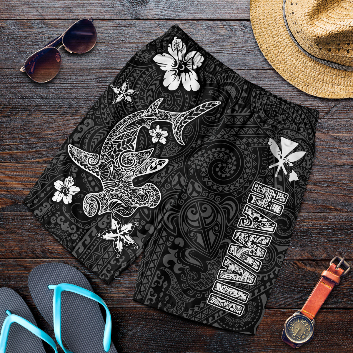 Hawaii Hammerhead Shark Hibiscus Hawaii Pattern Men Short - LT2 - Polynesian Pride