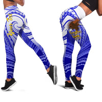 American Samoa Polynesian Custom Personalised Personalized Women's Leggings - Bald Eagle (Blue) - Polynesian Pride