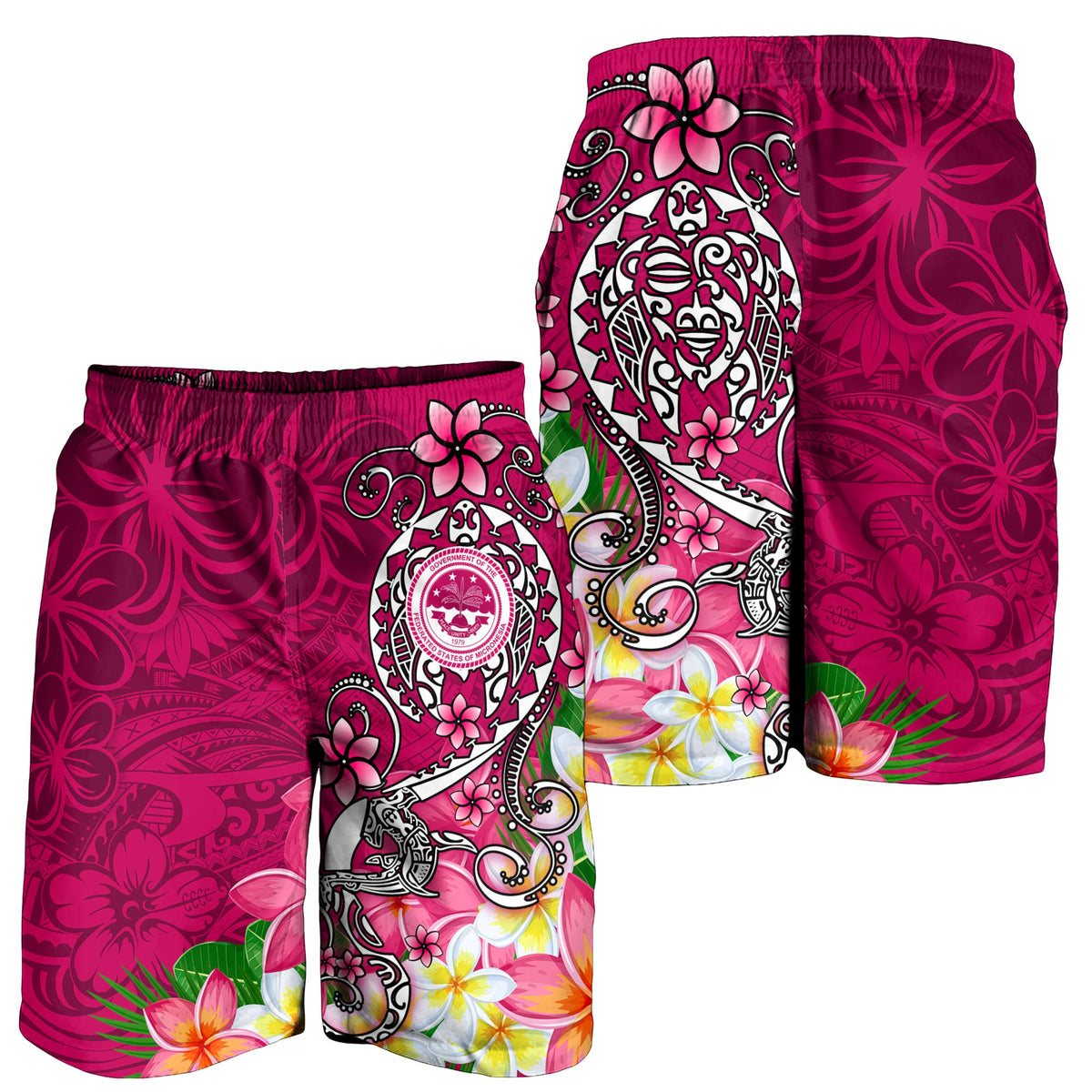 FSM Men's Short - Turtle Plumeria (PINK) - Polynesian Pride