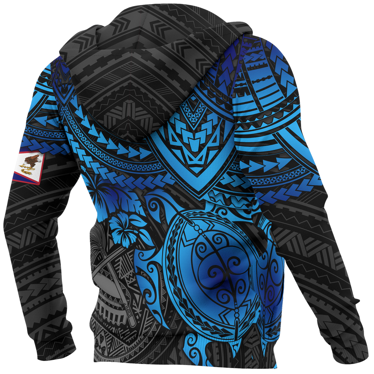 American Samoa Polynesian Hoodie Blue Turtle - Polynesian Pride