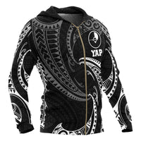 Yap Micronesia All Over Zip up Hoodie White Tribal Wave - Polynesian Pride