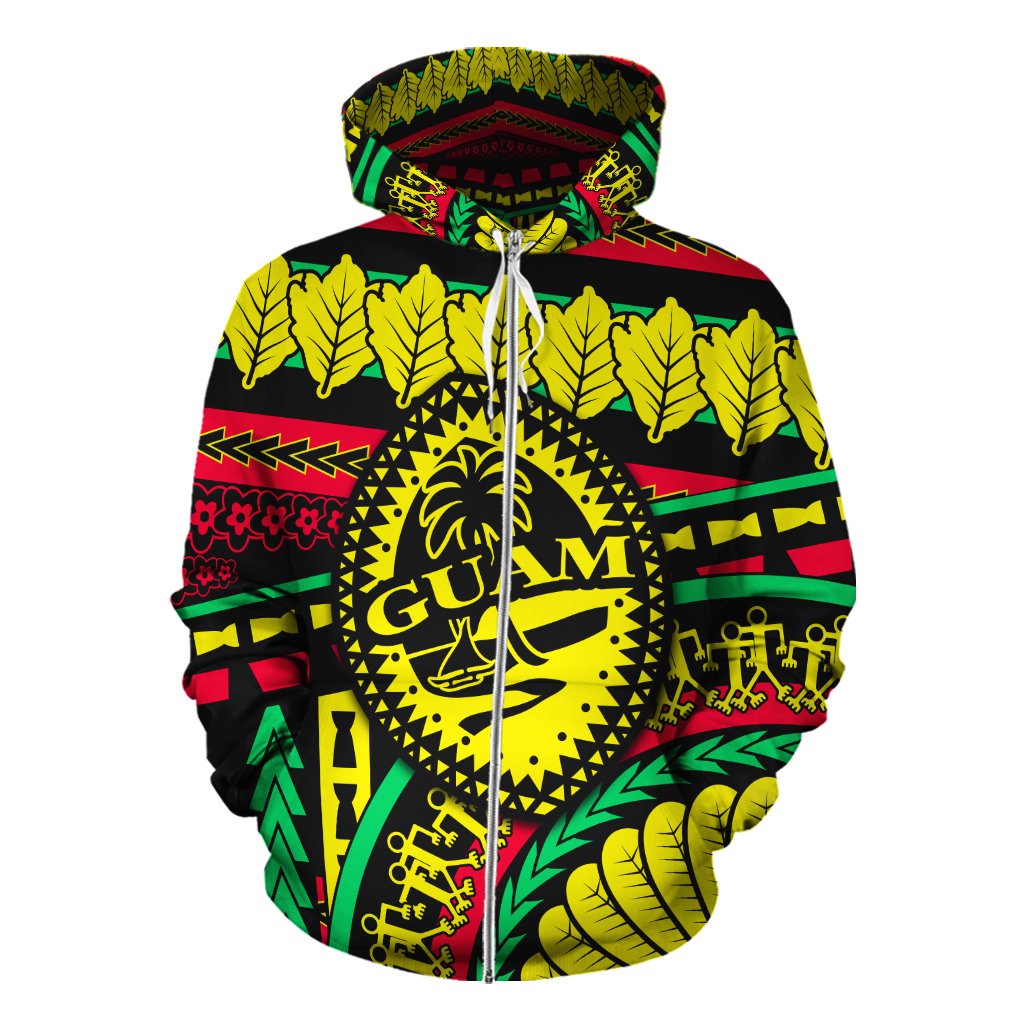 Guam Polynesian All Over Zip up Hoodie Chamorro Rasta - Polynesian Pride