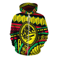 Guam Polynesian All Over Zip up Hoodie Chamorro Rasta - Polynesian Pride