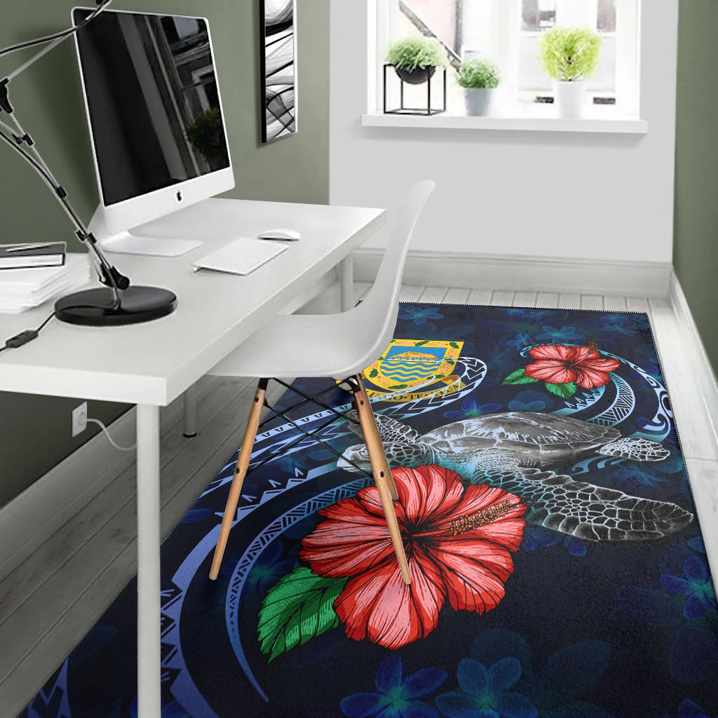 Tuvalu Polynesian Area Rug - Blue Turtle Hibiscus - Polynesian Pride