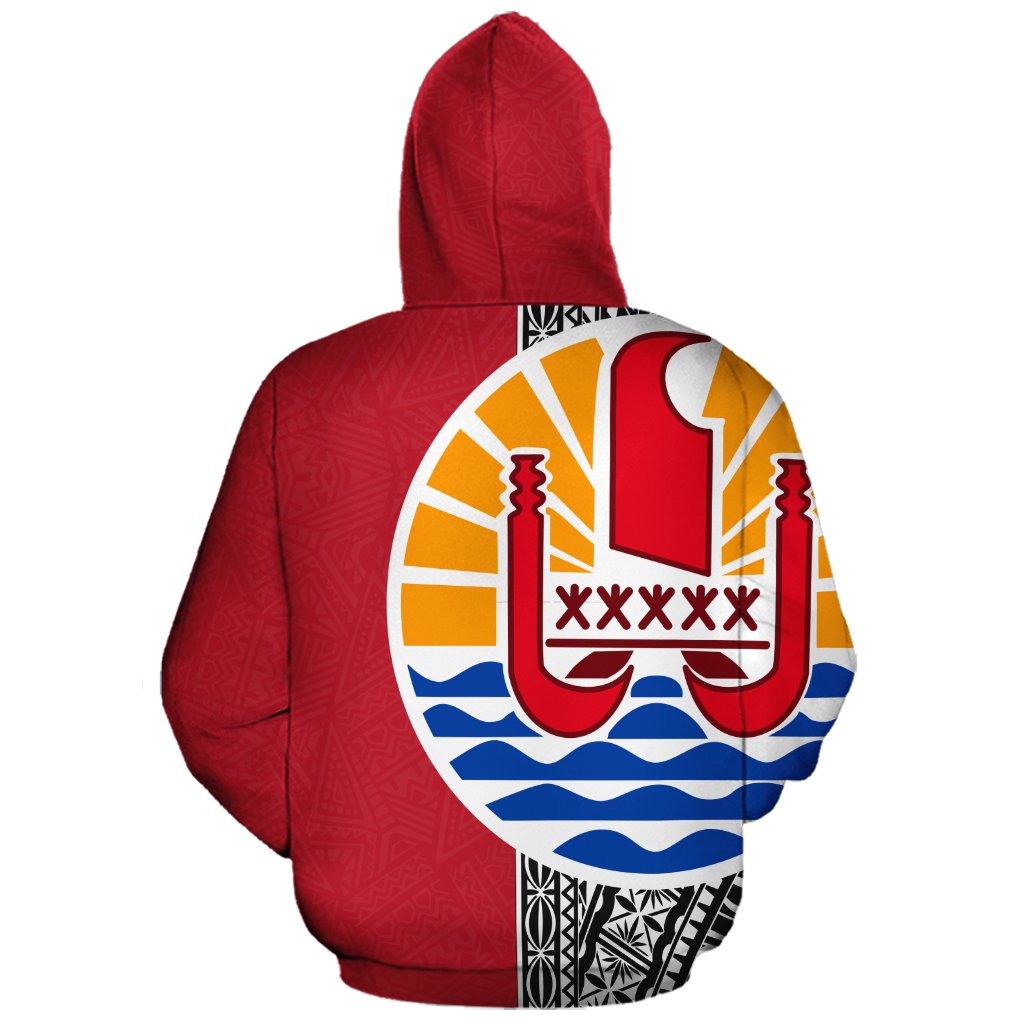 Tahiti (French Polynesia) Polynesian Custom Zip up Hoodie Red Line - Polynesian Pride