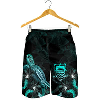 Tuvalu Polynesian Men's Shorts - Turtle With Blooming Hibiscus Turquoise - Polynesian Pride