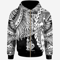 New Caledonia Polynesian Zip up Hoodie Tribal Wave Tattoo White Unisex White - Polynesian Pride