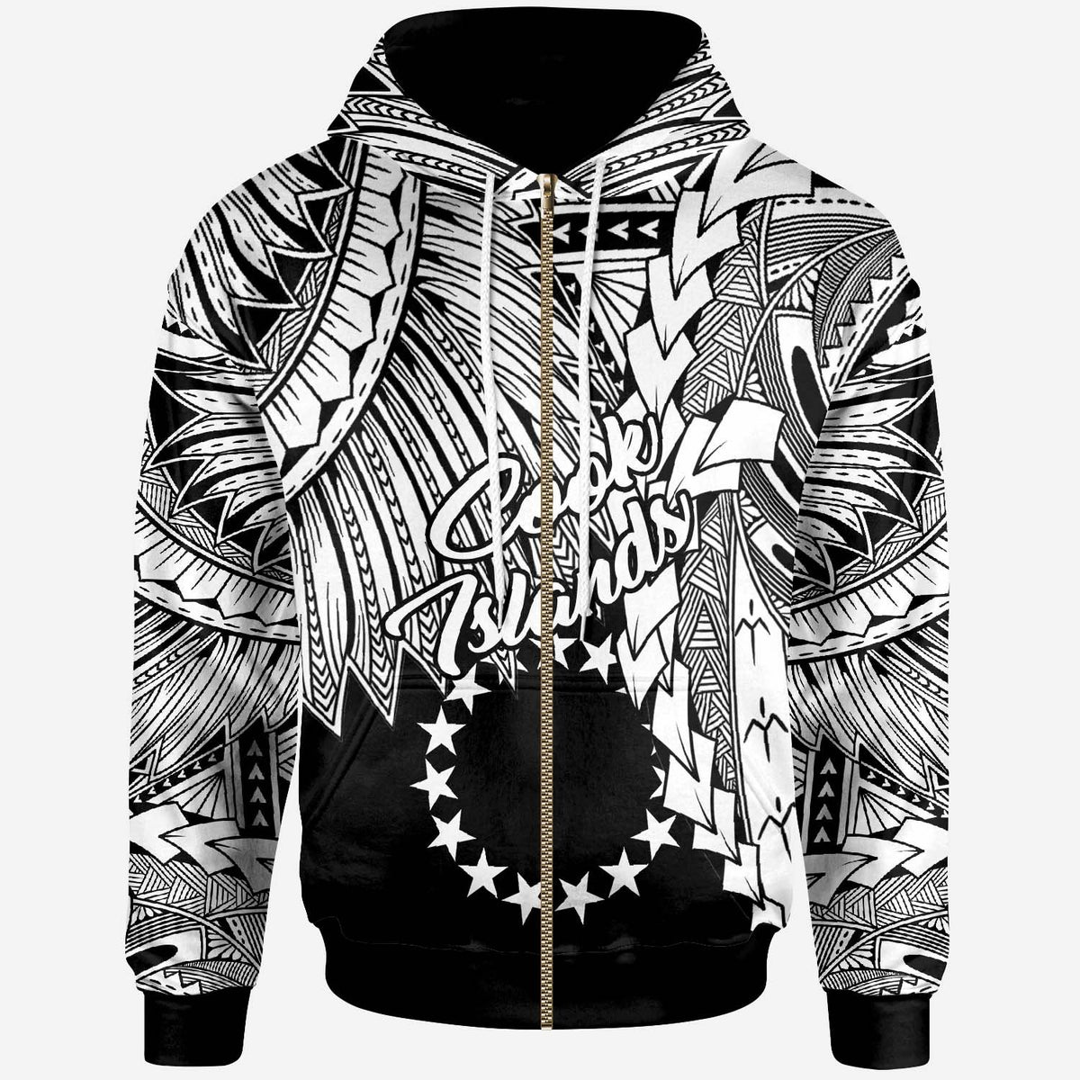 Cook Islands Polynesian Zip up Hoodie Tribal Wave Tattoo White Unisex White - Polynesian Pride