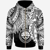 Federated States of Micronesia Polynesian Zip up Hoodie Tribal Wave Tattoo White Unisex White - Polynesian Pride