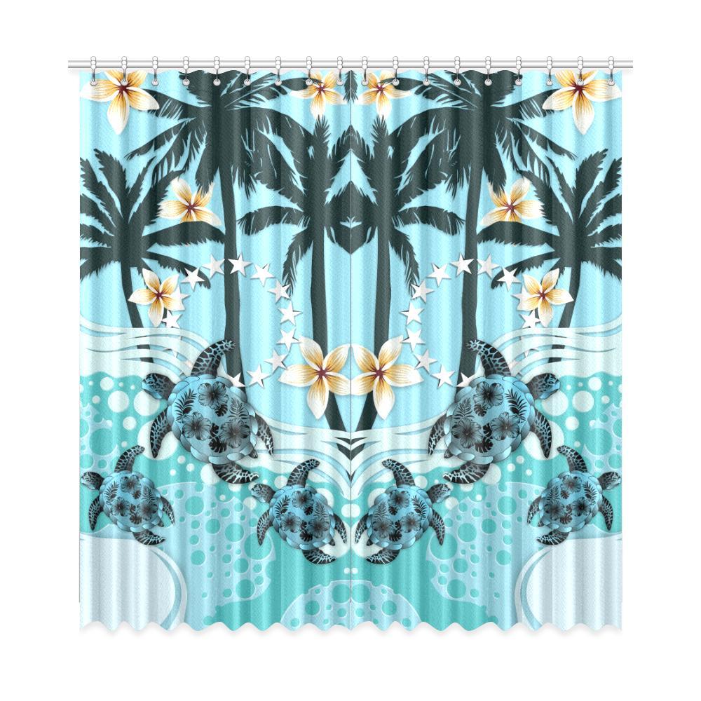 Cook Islands Window Curtain - Blue Turtle Hibiscus One Size cook Window Curtain 52"x108"(Two Piece) Blue - Polynesian Pride