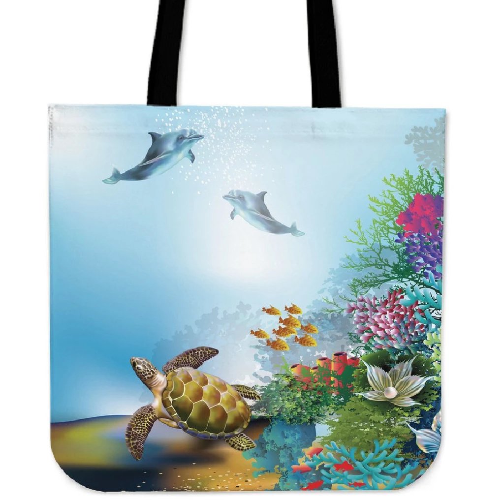 Ocean Cartoon Tote Bag Tote Bag One Size Blue - Polynesian Pride
