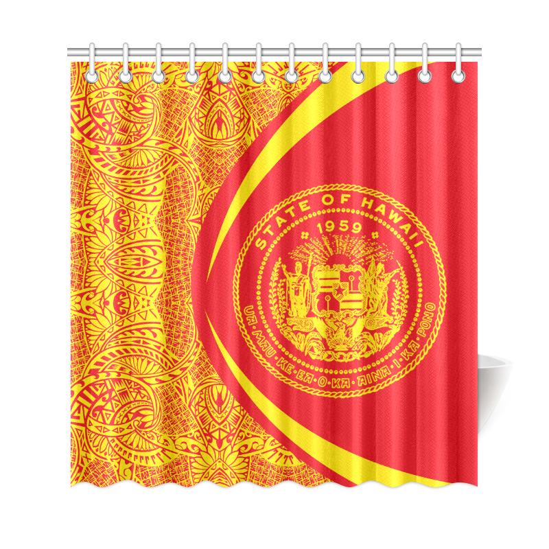 Hawaii Shower Curtain Coat Of Arms Polynesian - Circle Style Red And Yellow - Polynesian Pride