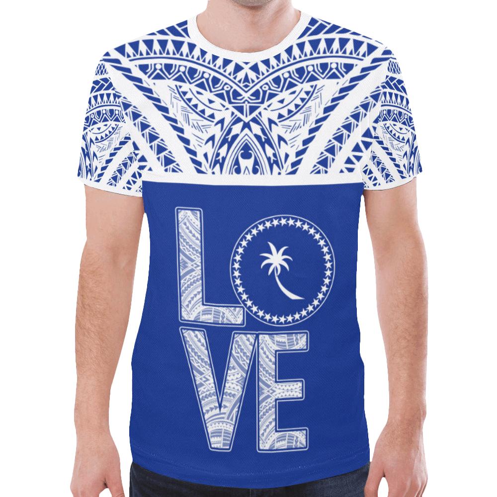 Chuuk States New All Over Print T Shirt Chuuk Love & F S M Seal Blue Version - Polynesian Pride