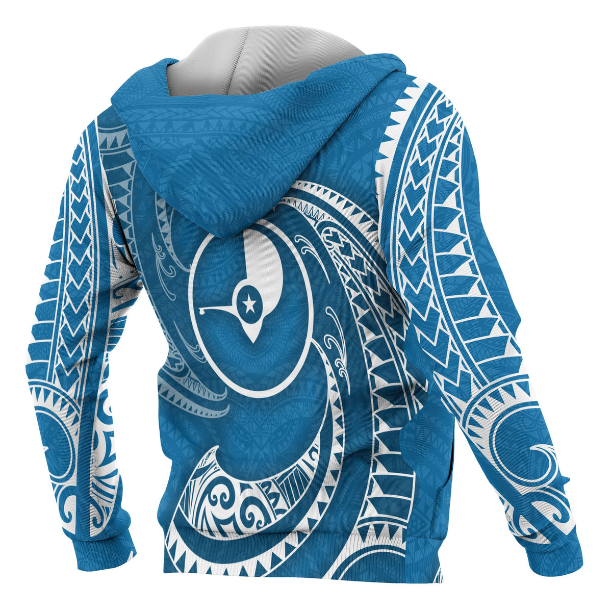 Yap Micronesia All Over Zip up Hoodie Blue Tribal Wave - Polynesian Pride
