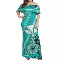 Hawaii Matching Dress and Hawaiian Shirt Kakau Tribal Turquoise Batik Floral Ver.01 LT13 - Polynesian Pride