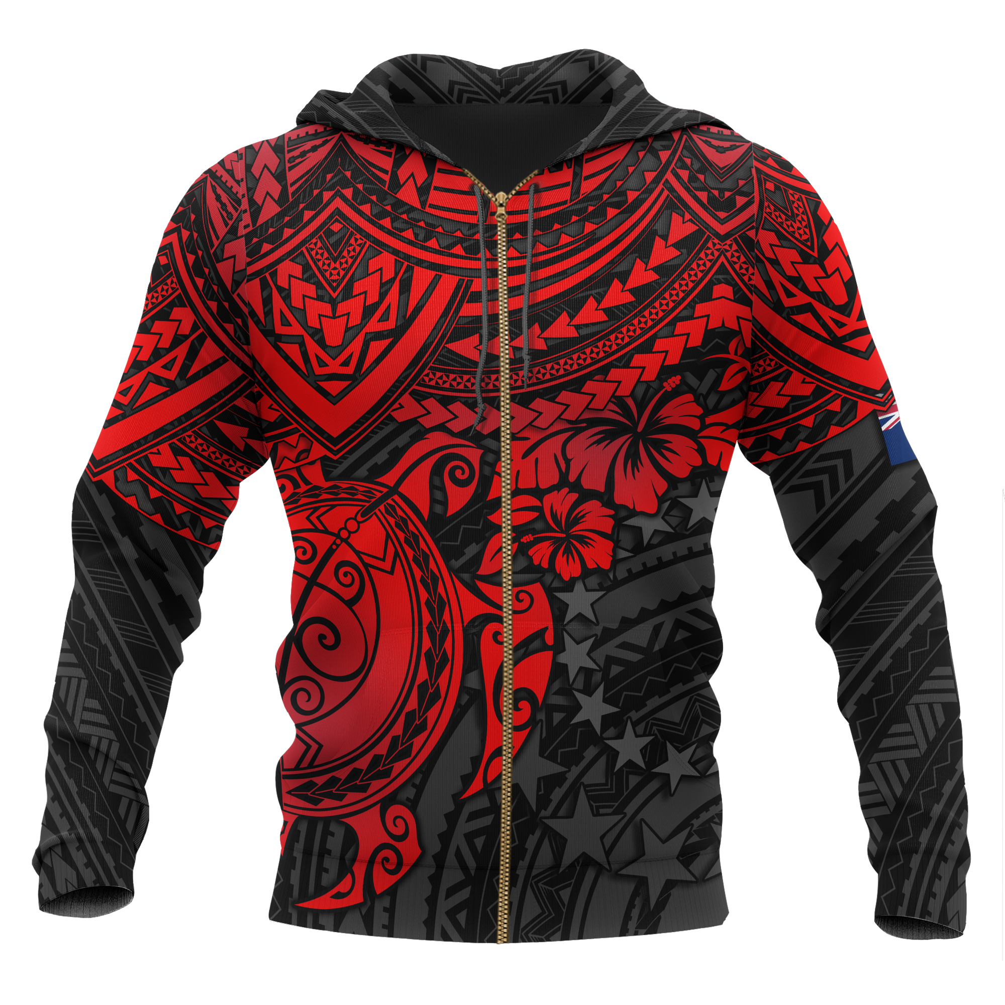 Cook Islands Polynesian Zip up Hoodie Red Turtle Unisex Red - Polynesian Pride