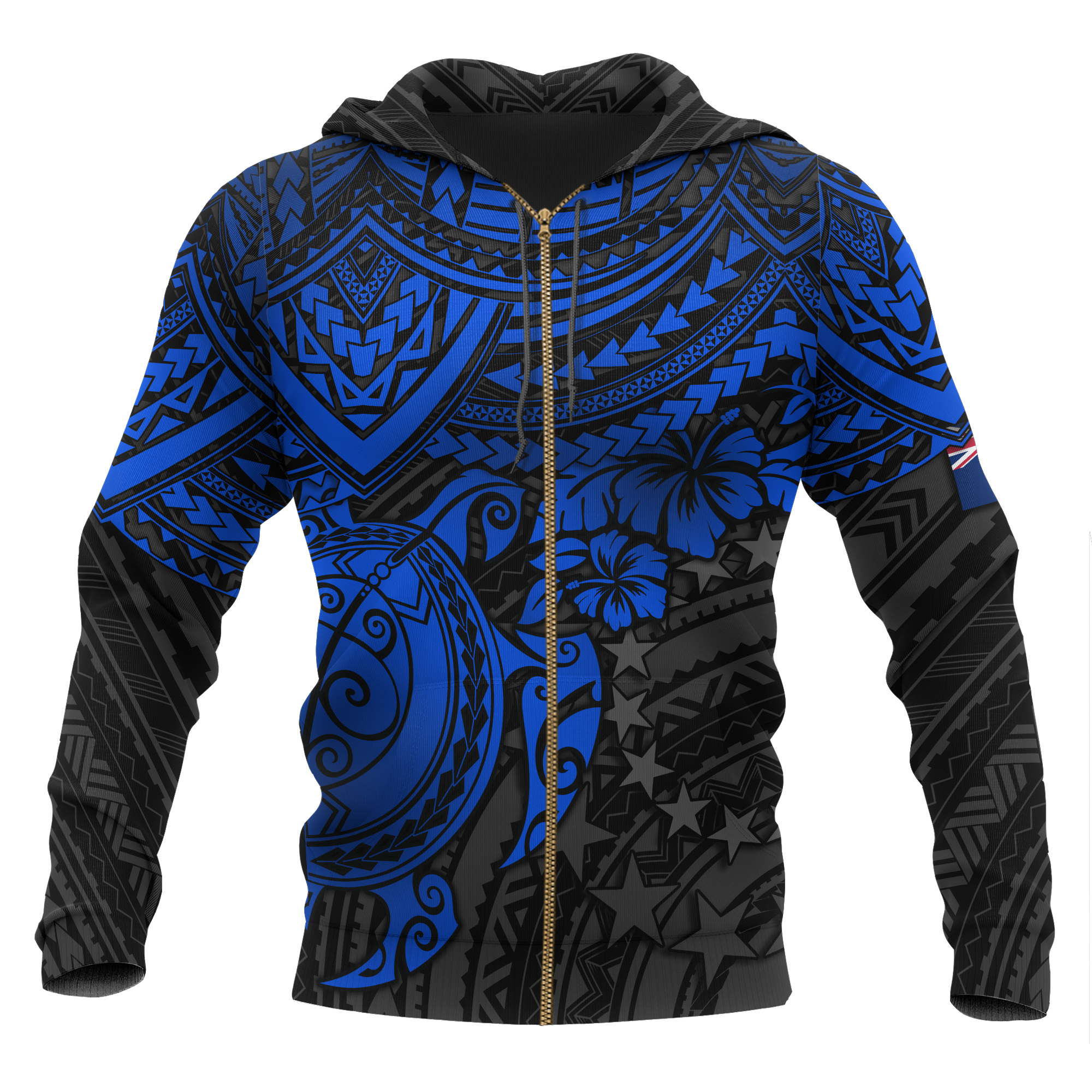 Cook Islands Polynesian Zip up Hoodie Blue Turtle Unisex Blue - Polynesian Pride